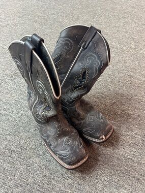 Laredo Black Embroidered Western Cowboy Boots